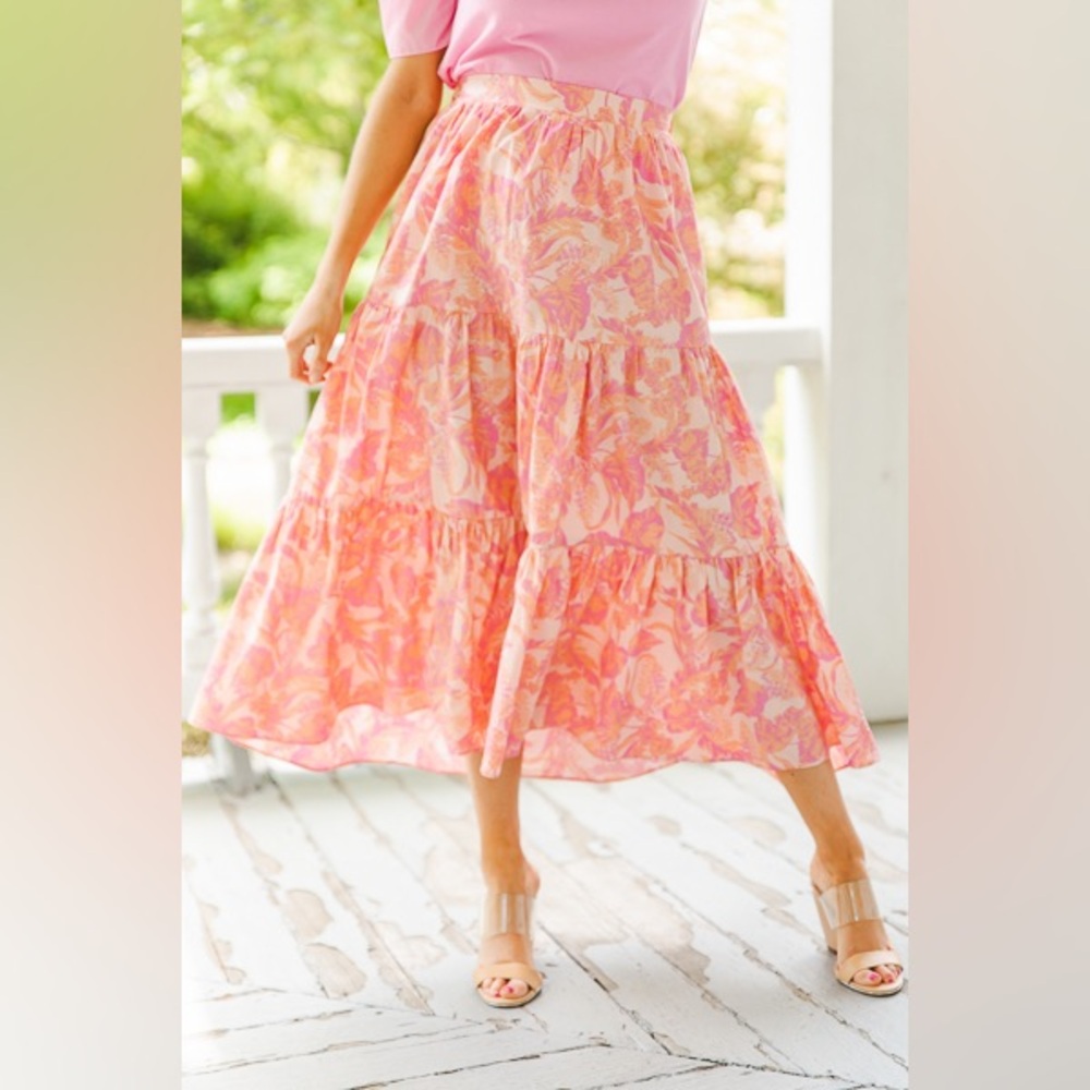Karlie Womens Poplin Palms Maxi Skirt Size M - NWT